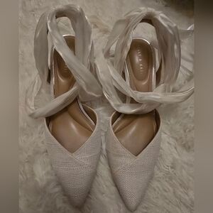Kelly And Katie White Pointed-Toe Heels with Ribbon Ties